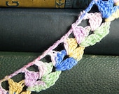 1 yard Vintage Crochet Cotton Trim - variegated lavender, yellow, mint, blue (A1)