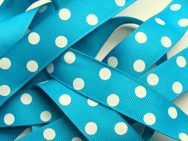 Grosgrain Ribbon - 5 yds 7/8" - Turquoise with White Dots