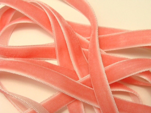 5 yds of 3/8" Velvet Ribbon - Peach