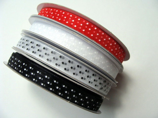 16 yds. 3/8" Dotted Organza Ribbon - Red White and Black