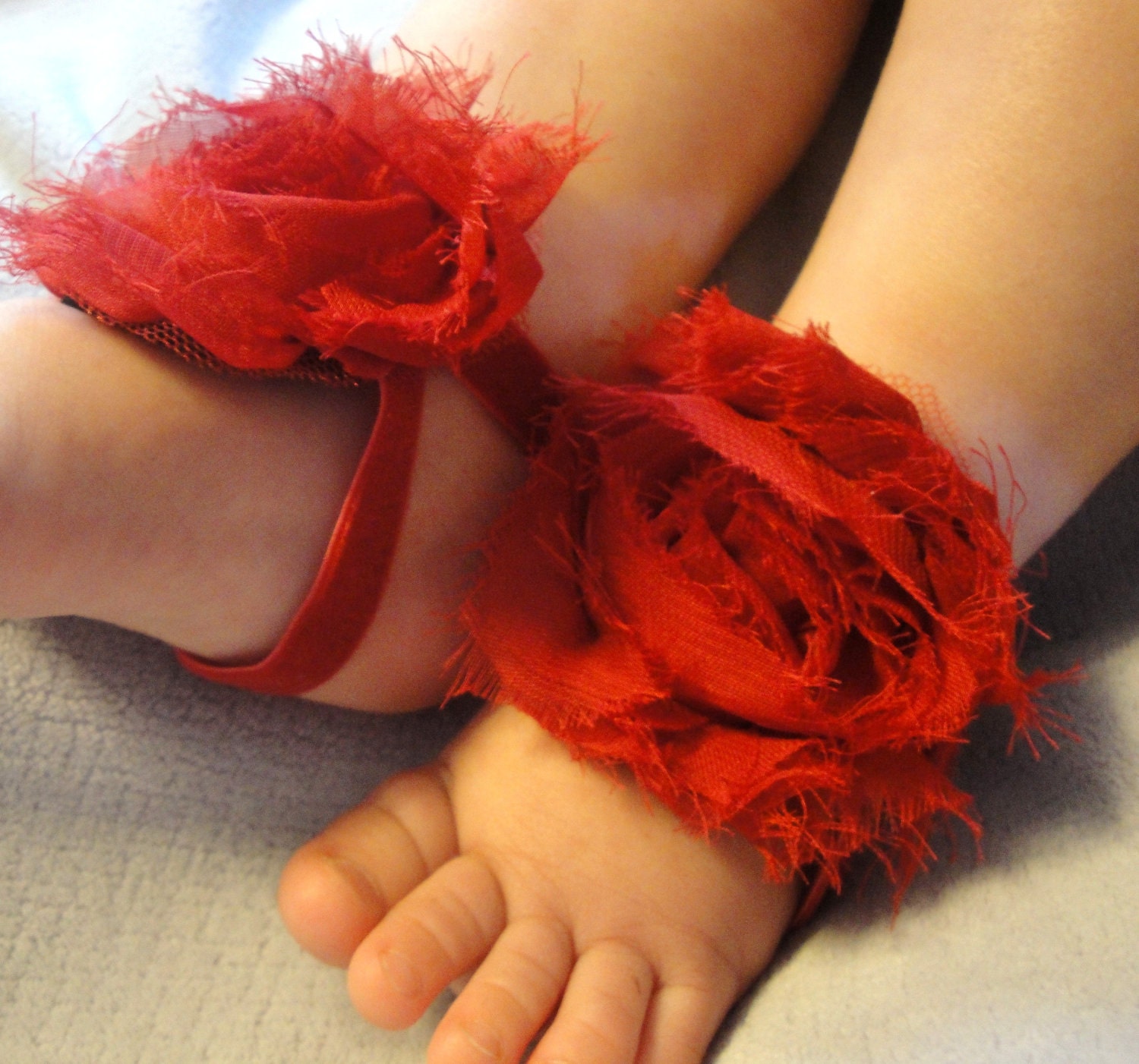 Baby Sandal, Baby Shoes, Barefoot Blossoms (TM) Shabby Chiffon Red