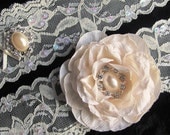 Vintage Inspired Bridal Garter Set - Victorian Beaded Lace in Ivory