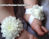Baby Sandals, Baby Shoes, Barefoot Blossom(TM) - Ivory Mums