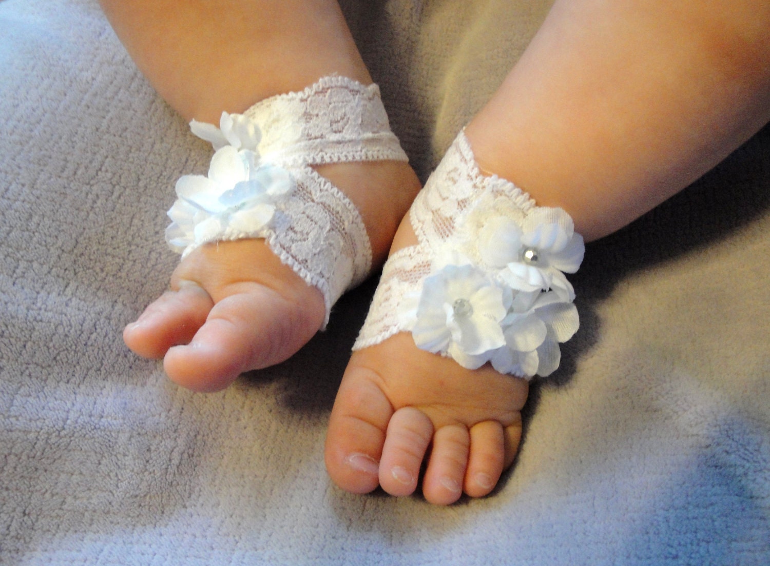 Custom Listing for Headband Set- Barefoot Sandal, Baby Sandals, Baby Shoes, Baby Barefoot Sandals ,Barefoot Blossom (TM), White Lace