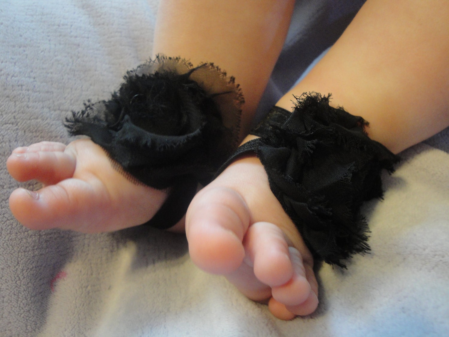 Baby Shoes, Baby Sandals, Barefoot Blossom (TM) Black Shabby Chiffon
