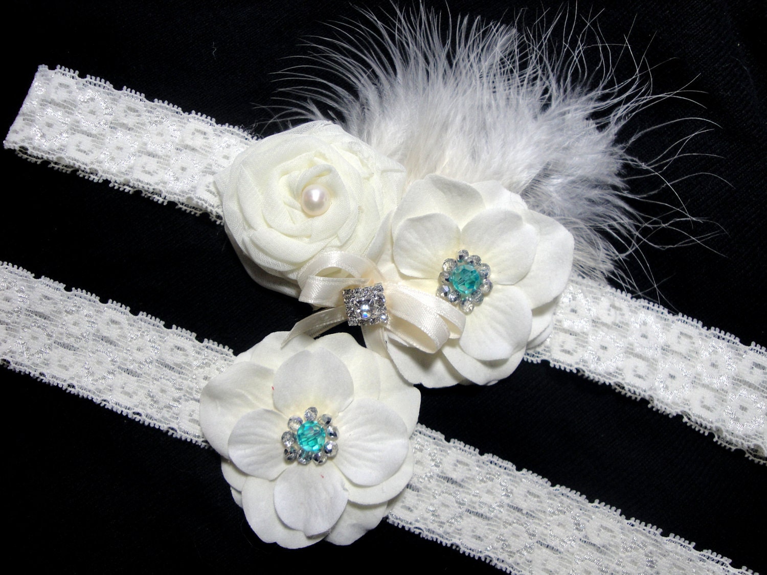 Garter, Bridal Garter, Bridal Garter Set, Wedding Garter, Ivory Dupani Silk and Blue Swarovski Crystals