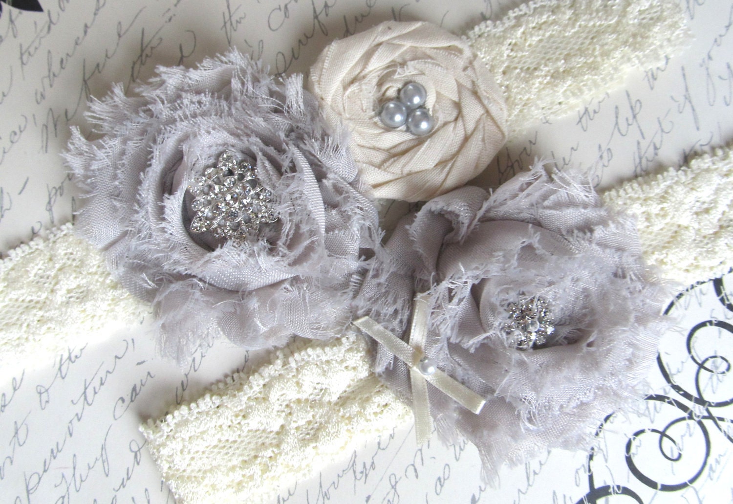 Bridal Garter Set, Garter, Vintage Inspired, Wedding Garter Belt, Garter Set, Ivory and Custom Color