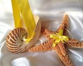 Destination Beach Wedding Set w/ Nautilus Flower Girl Basket & Starfish Ring Bearer Pillow w/ Customizable Ribbon