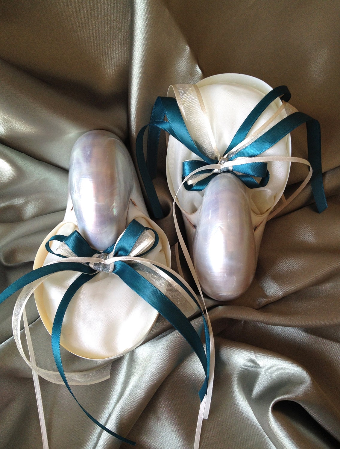 Set of Beach Wedding Nautilus Shell Ring Bearer Pillows in Custom Colors