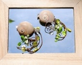 Small pair of hair clips with sharks eye shells with bright green beads