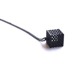 minimalist jewelry necklace - Perforated Black Honeycomb Cube Pendant. spring geometric jewelry, 3D Printed. Modern Design