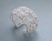 white geometric cuff - Faceted Cuff bracelet in White. 3d printed statement jewelry. winter fashion, modern