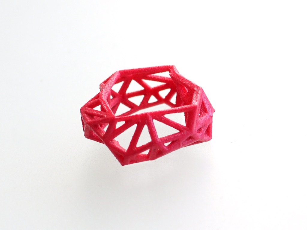 fashion gifts, geometric ring - Triangulated Ring in Pink. 3d printed. statement jewelry. neon fashion