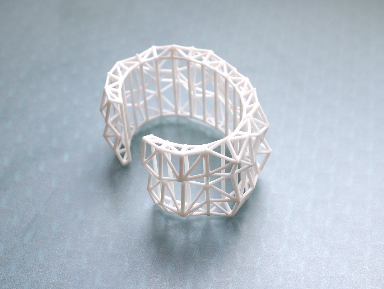 white geometric cuff - Faceted Cuff bracelet in White. 3d printed statement jewelry. winter fashion, modern