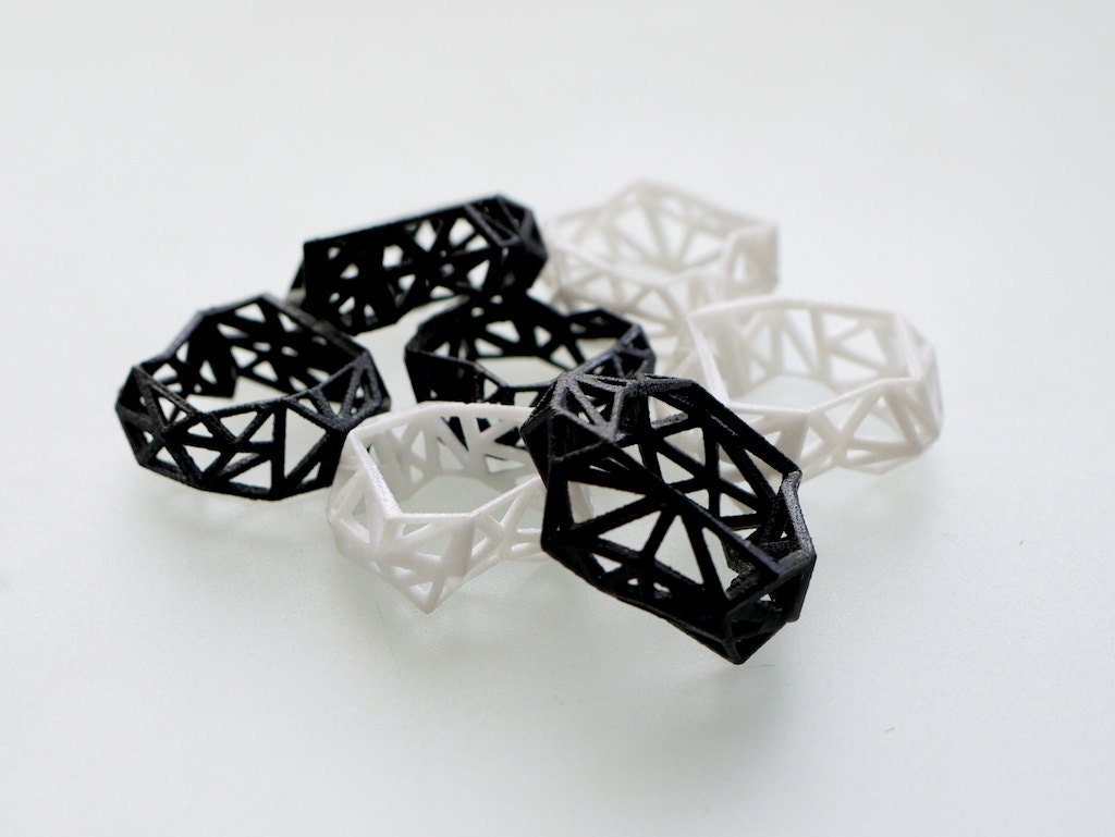 geometric ring - Triangulated Ring in Black. 3d printed. triangle jewelry. modern statement jewelry