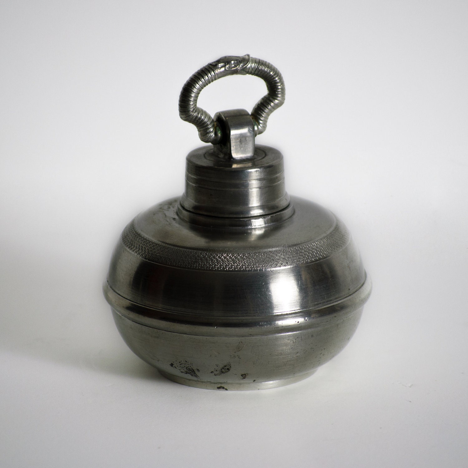 Uniquely Shaped Vintage Pewter Flask by Bluemooncollection
