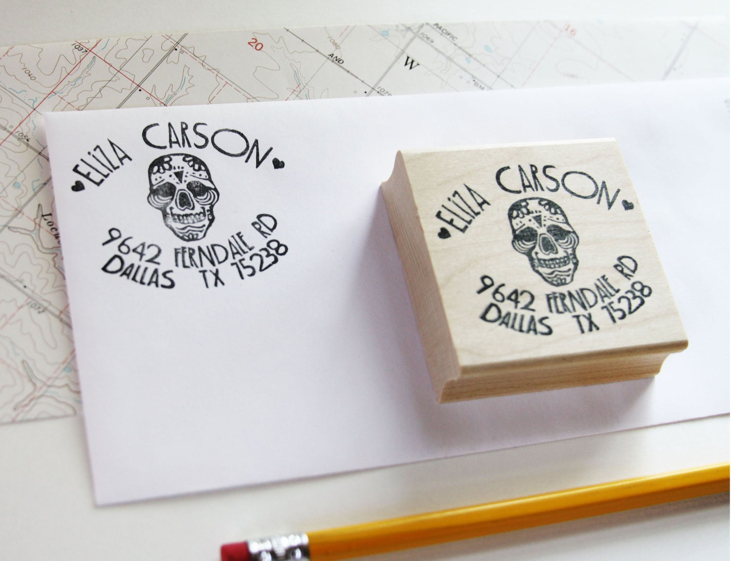 Sugar skull return address stamp