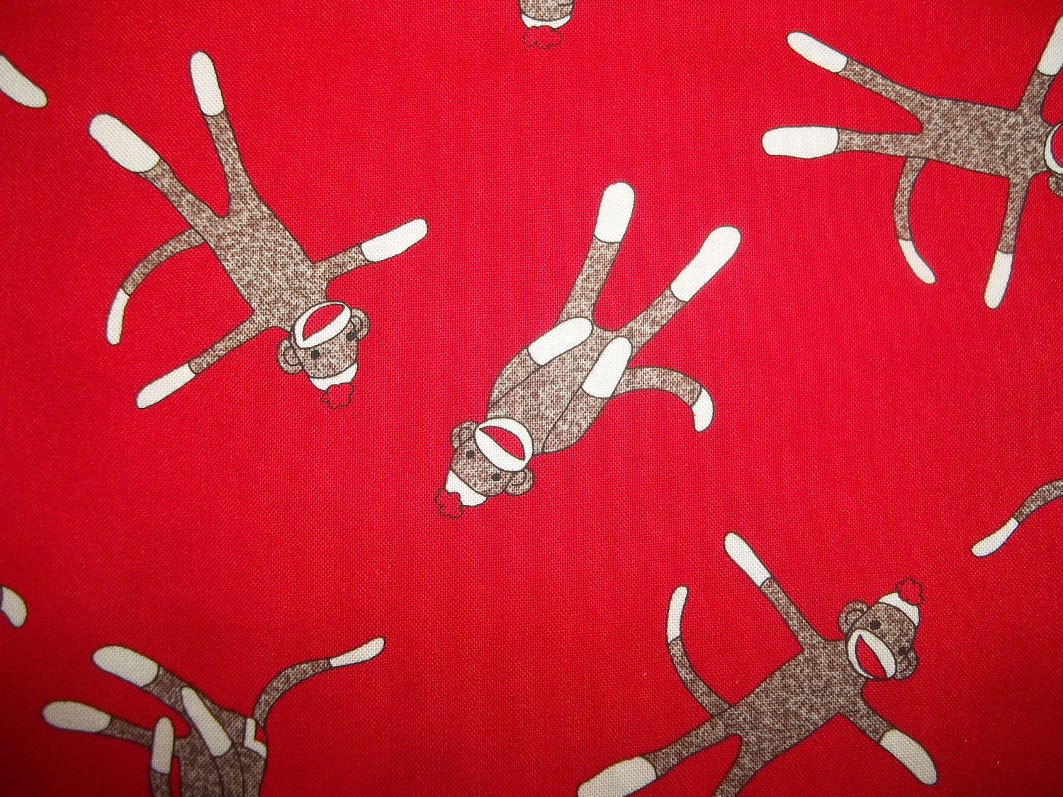 Sock Funky Monkey on red by Erin michael for 5 Funky Monkey Moda 1 yard The original sock monkey on bright red