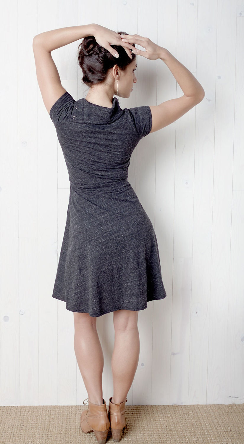 Snap Neck Dress in Gray Heather