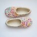 Felted wool slippers of summer colours, decorated with silk