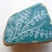 Miniature art on Sea pottery - FRIDGE MAGNET - White victoriana pattern on teal ceramic tile piece