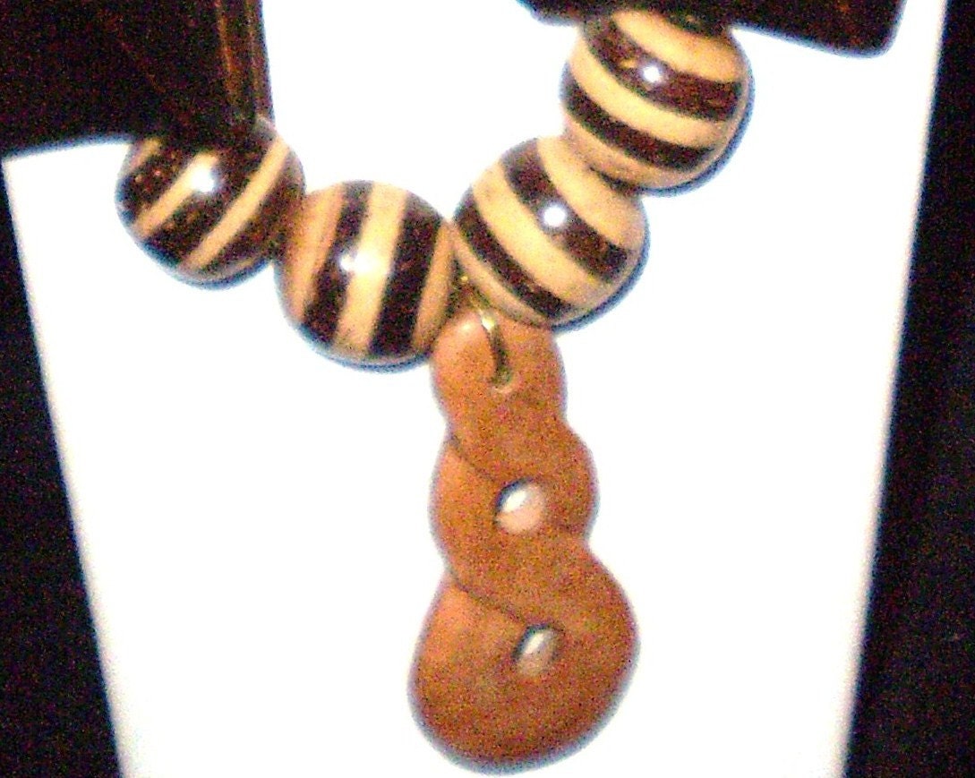 Necklace and Earrings Set Dark Brown Large Wood and Lighter Brown Wood Beaded Adjustable