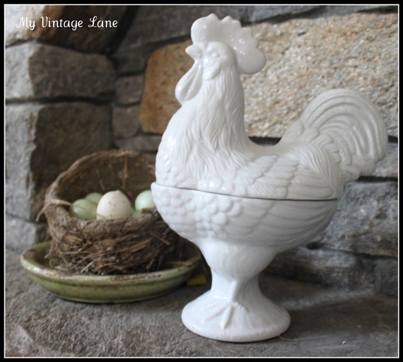 black and white ceramic rooster