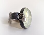 OOAK  Prehnite Sterling Silver Band Ring with Spiral Detail-Light Yellow-Green-Hammered-Partly Oxidized-Adjustable-Size 6.5 - MarrenJewelry