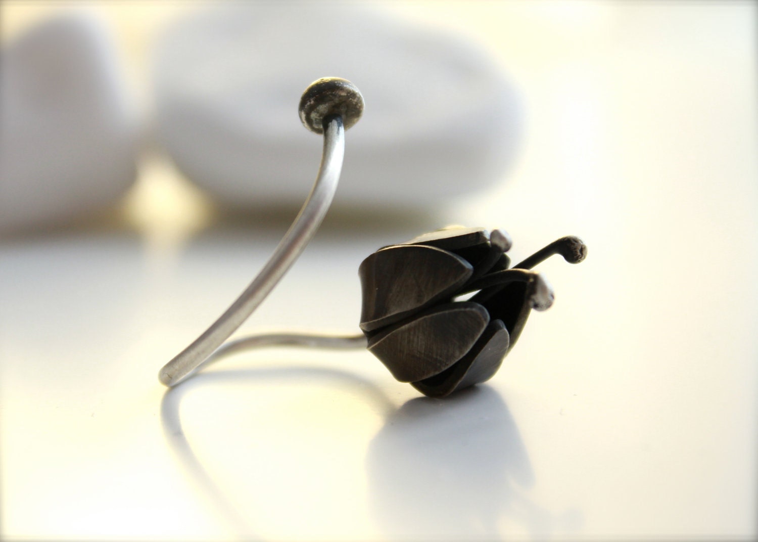 Black Tulip Sterling Silver Wrap Ring- Dark Romantic-Oxidized-Chic-Elegant-Feminine-Adjustable-Fairy-Unique-Quirky