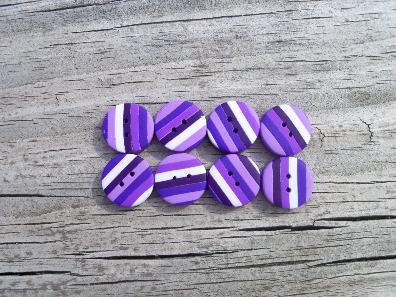 Purple Striped Polymer Clay Buttons, set of 8, 1/2 inch