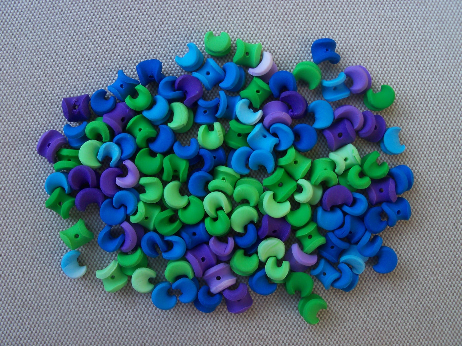 123 Handmade Polymer Clay Saddle Beads, purple blue and green