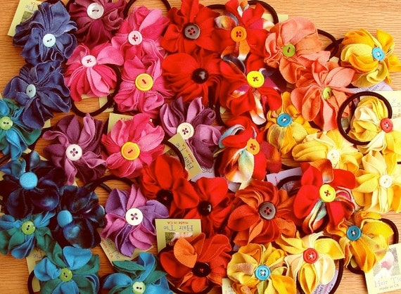 Flower ponytail ties wholesale lot 36 piece bright Eco friendly