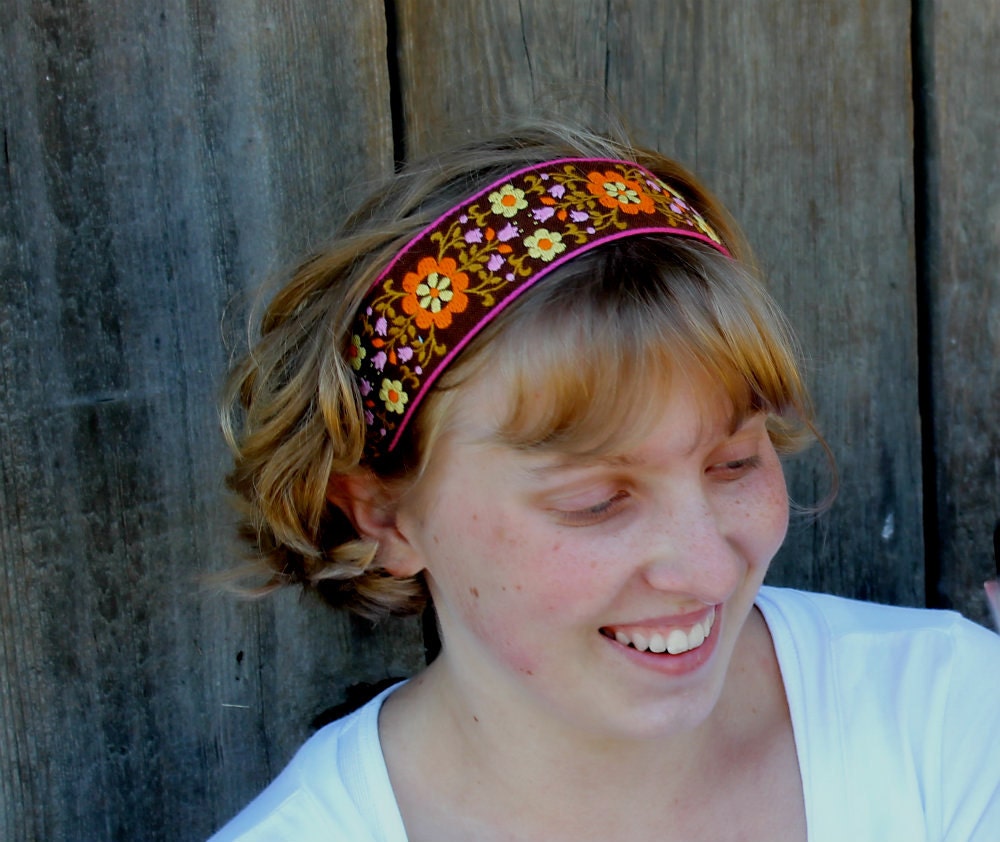 Headband floral jacquard head band vintage trim women hair accessory