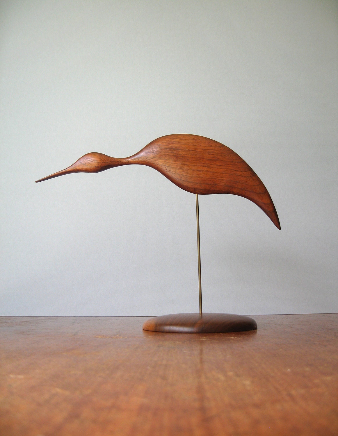 Mid Century Modern Teak Wood Bird Sculpture / Figurine by luola