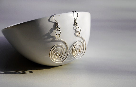 Handmade earrings spiral helix silver wire wrapped