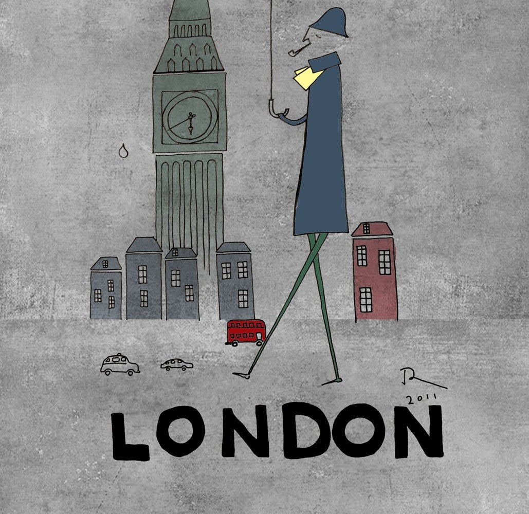 London art print illustration 12x16 poster