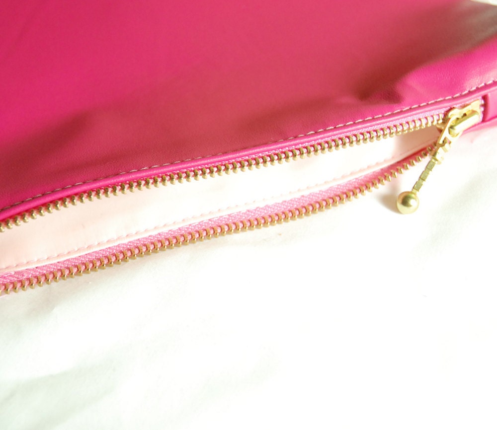 Small Pink Leather Clutch. ONLY 4 left. Foldover Zipper Bag.