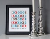 8x10 Print, Red Blue and Black XOXO - everyday I love you.