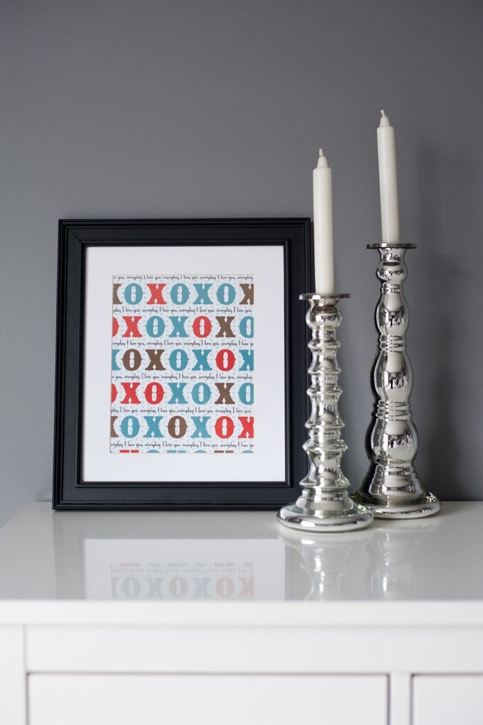 8x10 Print, Red Blue and Black XOXO - everyday I love you.