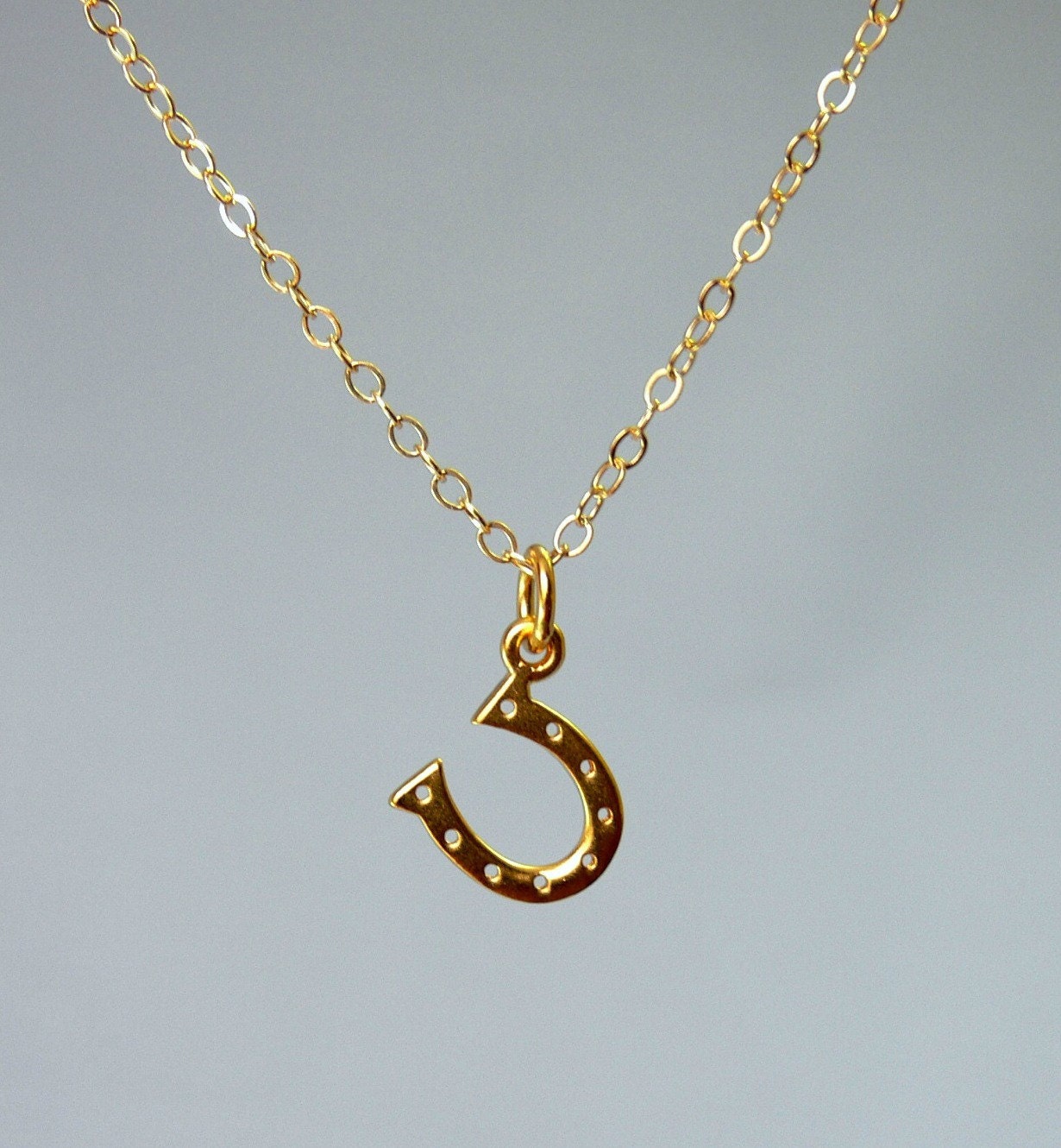 Items similar to Gold Horseshoe Necklace Good Luck Charm 24k