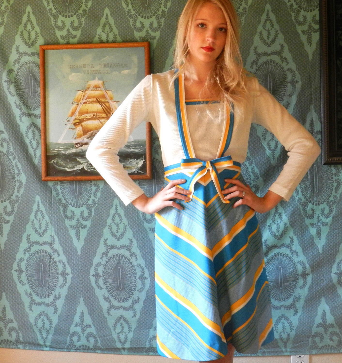 AMAZING 1970s Vintage Dress Sweater Combo