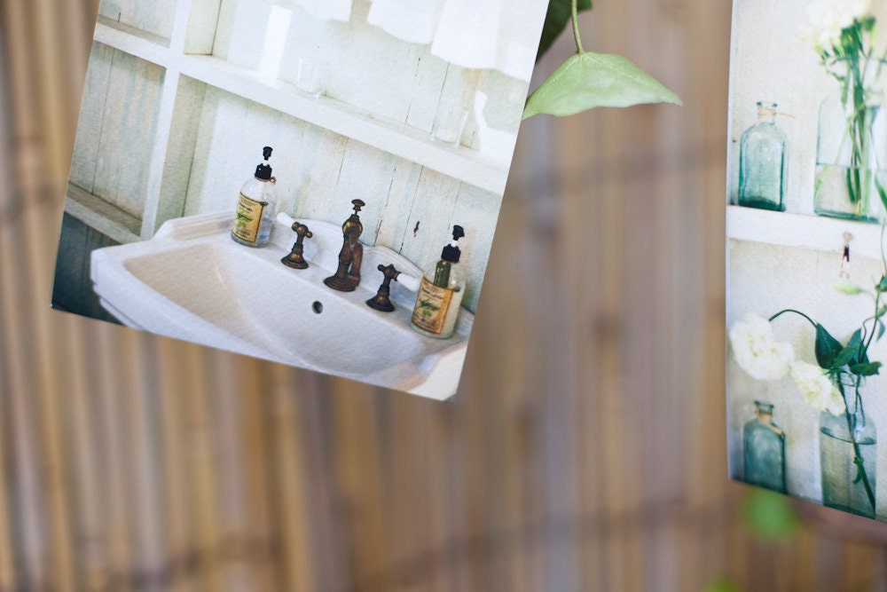 vintage bathroom decor - collection of two 5x7 fine art photos