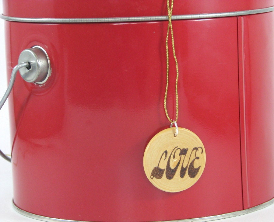 LOVE Wood Pendant - Wood Pyrography - Circle Jewelry
