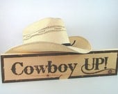 COWBOY UP Sign - Wood Pyrography - Wall Art