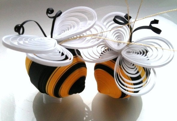 Bumble Bee Ornaments Paper Quilled in Black and Yellow