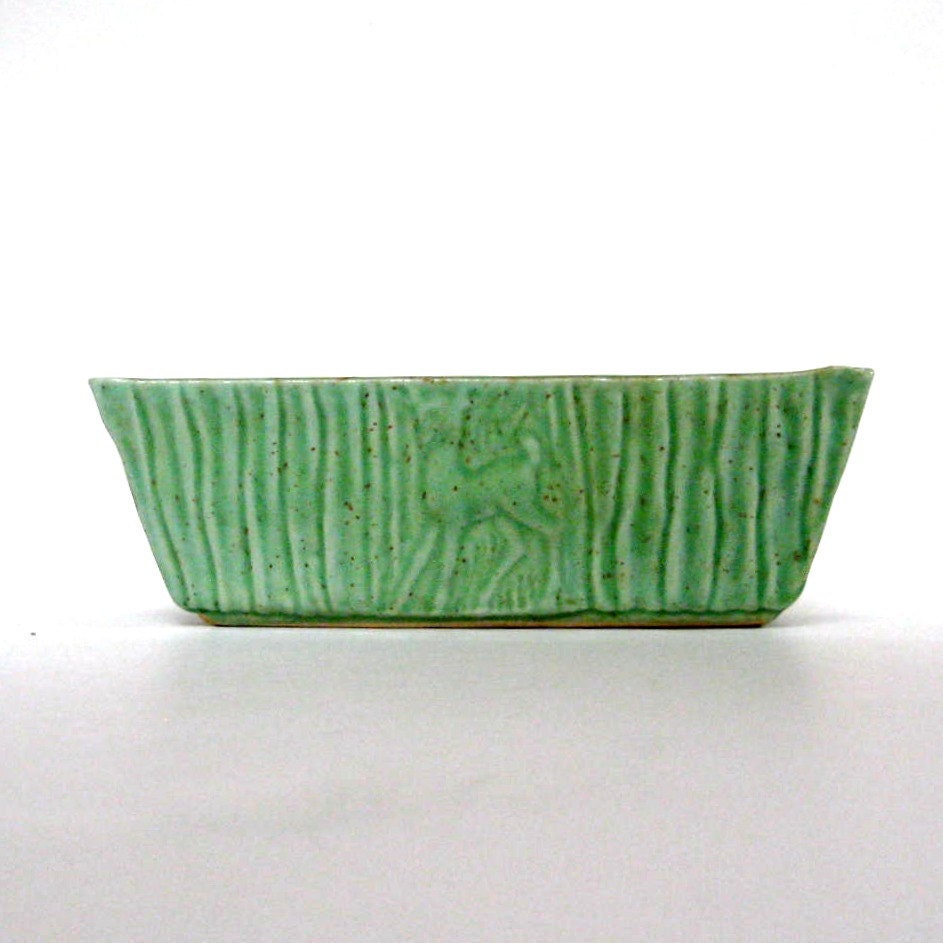SALE - Vintage Pottery Planter Fawn on Mint Green