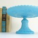 Pedestal Cake Stand - Portieux Vallerysthal in Blue Opaline Milk Glass - Made in France