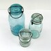 Antique Blue Mason Jars with Glass Lids - 1/2 gallon, quart and pint size - Set of 3 Ball and Clark's Jars