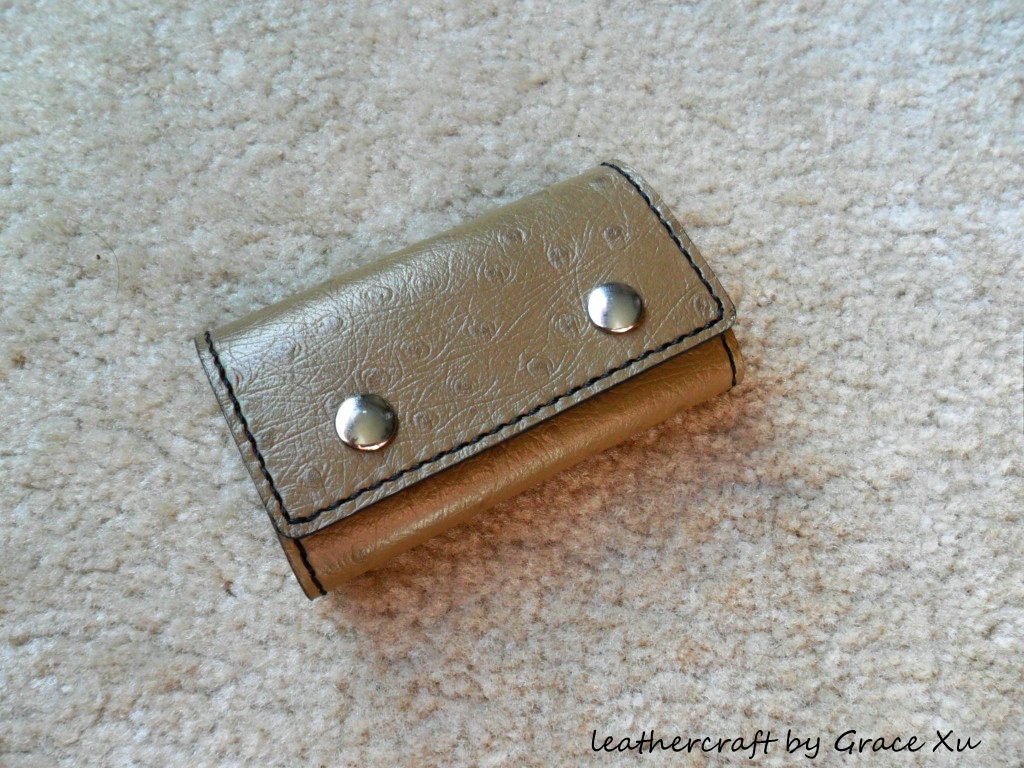 100% handcrafted, hand stitched ostrich embossed cowhide leather key holder / case
