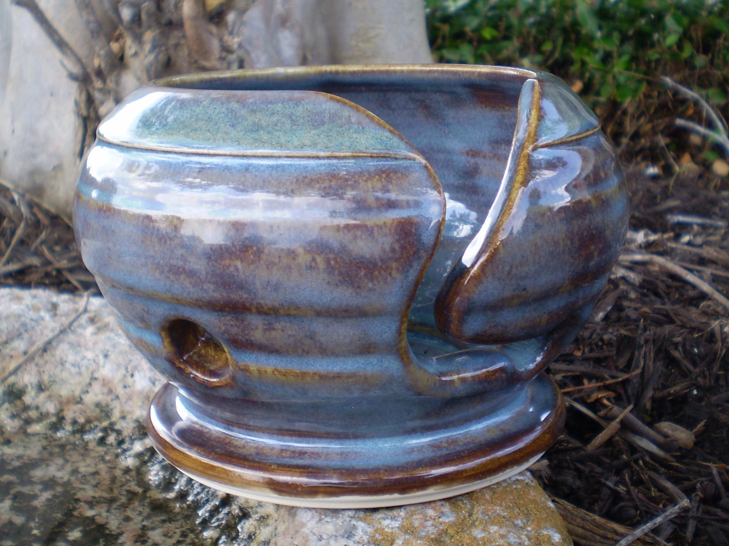 Blue and Brown Yarn Bowl